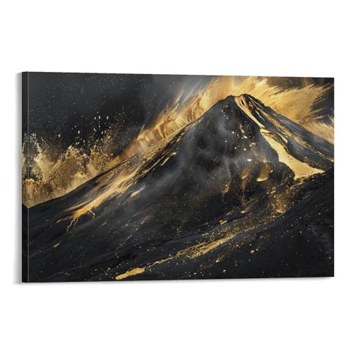 和風金の富士金運ゴールド山富士山ふじさん運気開運ポスター (59) 印刷 キャンバス ウォール 画像 芸術 壁飾り 壁の絵 け ソファの背景16x24inch(40x60cm)