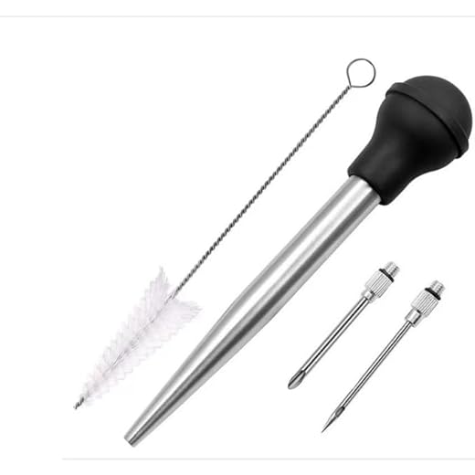 Inyector de carne de pavo y cepillo de limpieza para barbacoa y asado, regalo para Navidad, color negro