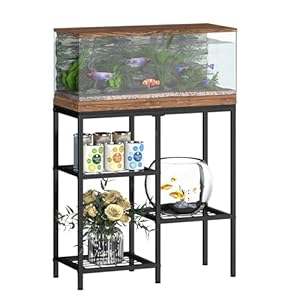 20 Gallon Aquarium Stand, Fish Tank Stand Metal, Adjustable Fish Tank Shelf, 3 Tier Reptile Terrarium Stand for Living Room, Aquarium Rack Stand for Fish Tank Accessories, 29.13″ L x 12.2″ W Tabletop
