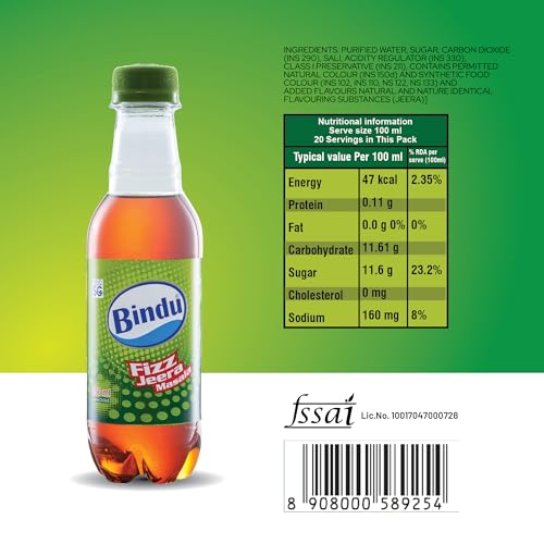 Image of Bindu Fizz Jeera Flavoured Carbonated Masala Soda Refreshing Summer Drink - 250 ml Pet Bottle