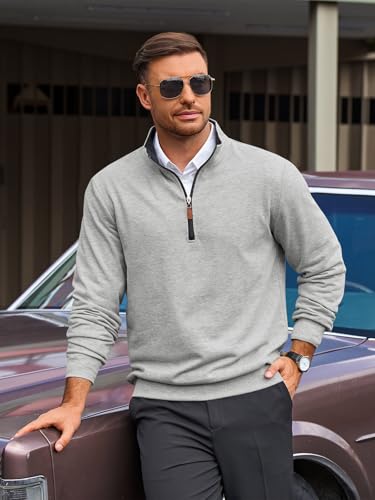 Yousify Mens Quarter Zip Pullover Mock Neck Long Sleeve Sweatshirts Casual Cotton Lightweight Golf Shirts2