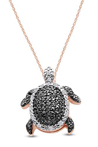 1/4 Natural Round-Cut Black & White Diamond Turtle Pendant In 14K Gold Over Sterling Silver (0.25 Cttw, I2-I3 Clarity)