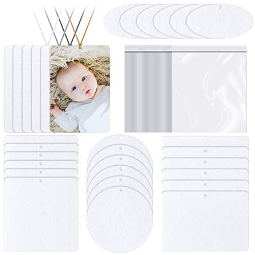 30 Pieces Sublimation Air Freshener Blanks Air Freshener Sheets for Car and Home Polyester Felt Freshener Blanks with 100 Elastic Strings and 50 Bags for DIY HTV Ink Heat Press, 5 Shapes