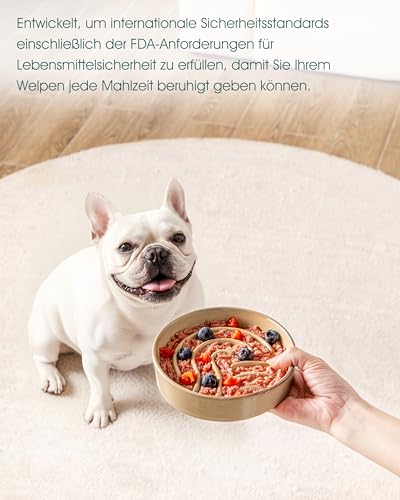 vancasso Hundenapf, 390ml Hundenapf aus Keramik, Anti Schling Napf Hund für Kleine Hunde Geeignet, Futternapf Hund Rutschfestem Design, Braun