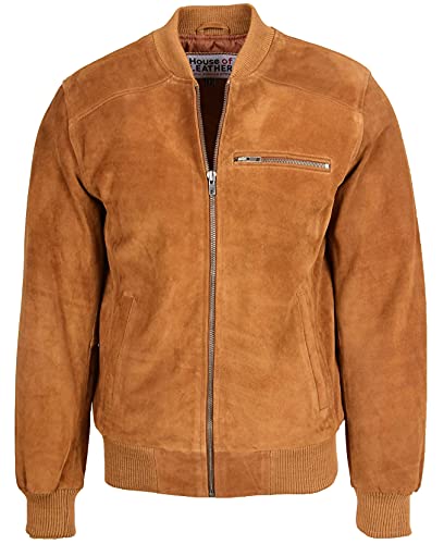 Mens Real Suede Bomber Jacket Baseball Varsity Style Reg