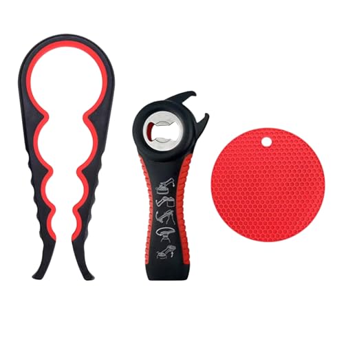 Arthritis Jar Opener for Weak Hands & Seniors 5 in 1 Non-Slip Bottle Can Opener Tool with Ergonomic Rubber Grip, 4 in 1 Adaptive Jar Lid Opener and Gripper ?Elderly Kitchen Essentials