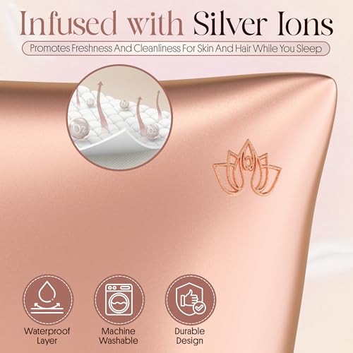 Image of 100% Mulberry Silk Pillowcase Infused with Silver Ions - Pure 22 Momme Grade 6A Fibers for Beautiful Skin and Hair - Cooling Pillow Case Protector with Zipper