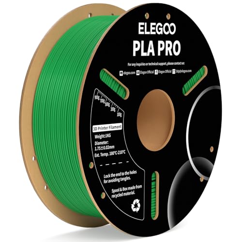 ELEGOO PLA PRO Filament 1.75mm Green 1KG Easy to Print Neatly Wound 3D Printer Filament Dimensional Accuracy +/- 0.02mm 1kg Spool (2.2lbs) Fits for Most FDM 3D Printers