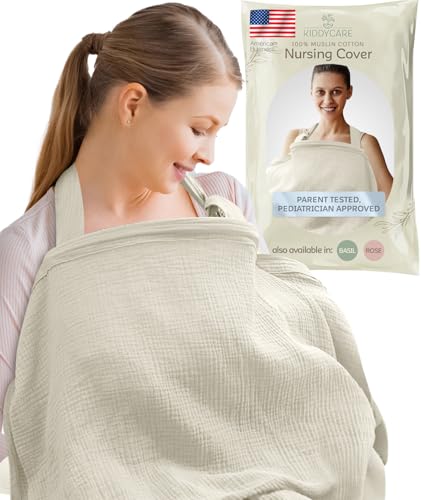Image of Kiddycare Nursing Cover, Muslin Cotton Privacy Nursing Covers, Gentle on Baby's Skin, Discreet Breastfeeding Covers for Nursing Moms, Breathable Nursing Cover Up for Breastfeeding Essentials (Cream)