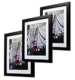 8 by 10 inch Black Picture Frame Made to Display Pictures 6x8 with Mat or 8x10 Without Mat 3 Pack One Set for Wall & Tabletop Chirstmas Holiday Home Gift