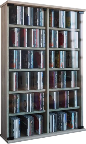 VCM Holz CD DVD Stand Regal Schrank Aufbewahrung Standregal Ständer Roma Glastür Sonoma-Eiche
