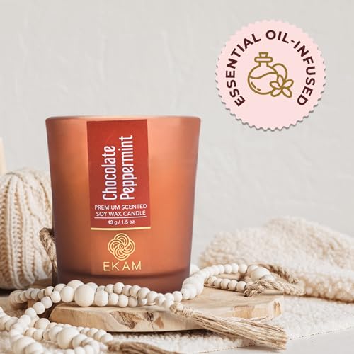 Image of EKAM Chocolate Peppermint Votive Soy Wax Scented Candle, 40 Grams, 10 Hours Burn Time| Long Lasting Premium Candles | Ideal for Home Decor | Gifting & Aromatherapy