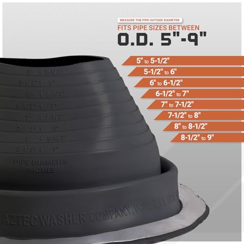 Image of Fasteners Plus #6 Round EPDM Metal Roof Pipe Flashing Boot (Fits 5 inch - 9 inch Pipe OD), Black