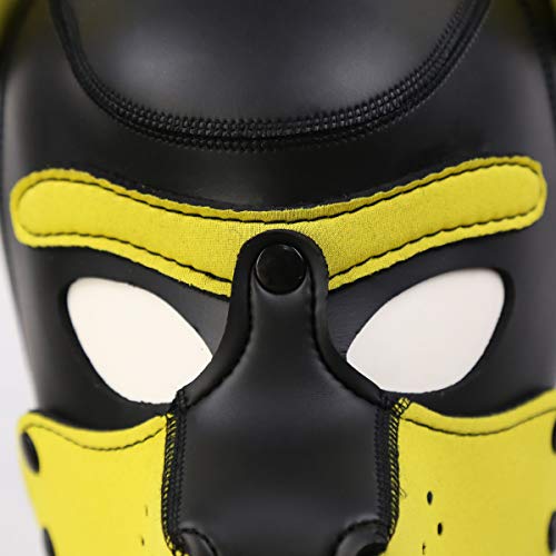 HOT TIME Neoprene Puppy Hood Custom Animal Head Mask Novelty Costume Dog Head Masks (Large, Yellow)