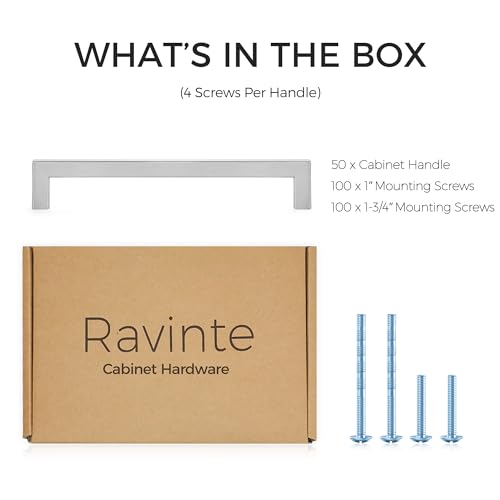 Image of Ravinte 50 Pack 7-1 /2 Inch Kitchen Square Cabinet Handles Satin Nickel Pulls Brushed Nickel Kitchen Cabinet Hardware Handles for Cupboard Drawer Pulls