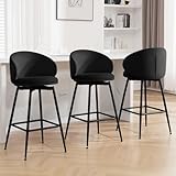 Bekrvio 30" Bar Height Stools Tall Bar Stools Set of 3 Swivel Velvet Barstools with Back, Modern Upholstered High Bar Chair Island Stools for Kitchen Counter Home Pub, Black