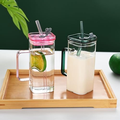 Image of Glass Tumbler with Lid & Reusable Glass Straw - 400ml, Set of 1, Drinking Glasses with Handle, Borosilicate Glass Cups for Iced Coffee, Bubble Tea, Boba, Juice, Smoothies & Water