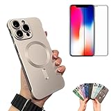 OSEVIO Funda magnética ultrafina mate sin marco, funda magnética sin marco, funda magnética sin marco, funda mate ultrafina sin bordes con protector de lente (para lphone 15 Pro Max, dorado)