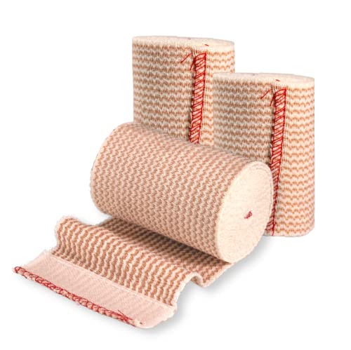 Image of Elastic Bandage Wrap with Self-Closure [Pack of 3] Comfort Athletic Compression Roll, 5 Yards (15 feet) When Stretched for Customized Compression on Knee, Ankle, Wrist (3 INCH)