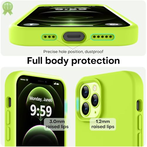 Image of LOVE 3000 Compatible with iPhone 12 Pro Max Phone Case | Thickening 2.1 MM Liquid Silicone | Anti-Scratch Microfiber Lining | Full-Body Duty Heavy Protection Case for Men, Fluorescent Green