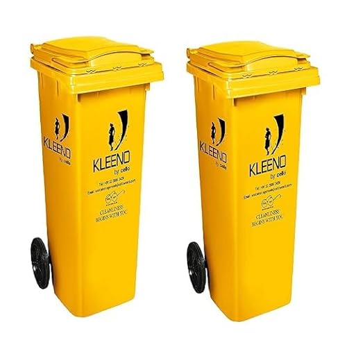 CELLO Plastic Manual-Lift Garbage Waste Dustbin with Wheel 120 LTR YELLOW/YELLOW (COMBO)