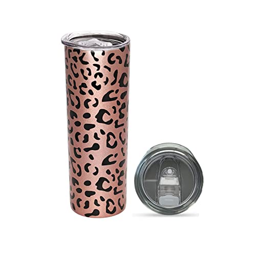 Pragduct 20Oz Leopard Tumbler, Cheetah Print Gifts For Women Leopard Coffee Cugs With Lid, Rose Gold Stainless Insulated Thermal Skinny Cup Leopard Gifts For Women Mom #TOP29