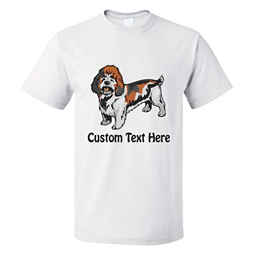 Custom Funny Graphic T Shirts for Men Basset Griffon Vendeen Petit Cotton Top White Personalized Text Here 2X Large