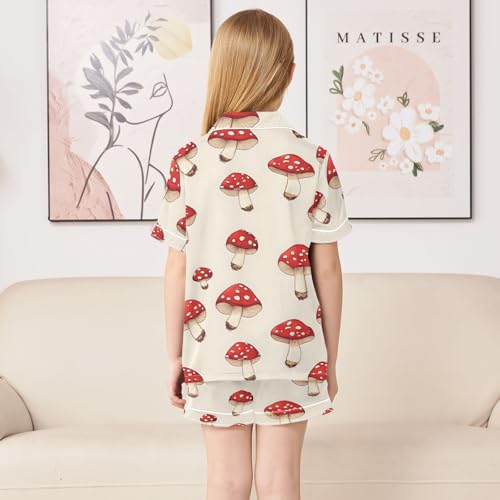 ALAZA Mushroom Red Cartoon Stylish Satin Pajamas Set Short Sleeve Button Down Sleepwear Summer Pjs 2 Piece4