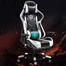 Cadeira para jogos de massagem - Cadeira para jogos de escritório em couro PU ergonômica com apoio para os pés retrátil Almofada lombar ajustável, cadeira de mesa de escritório ergonômica para serviço