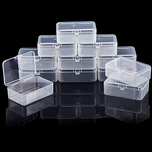 SATINIOR 12 Pack Clear Plastic Beads Storage Containers Box with Hinged Lid for Beads and More (3.54 x 2.36 x 1.26 Inch)