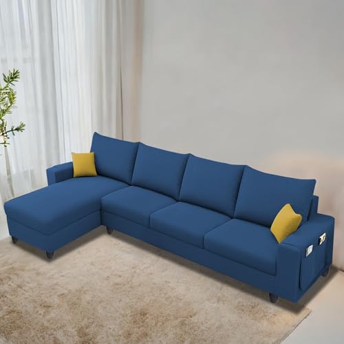Image of Casaliving Porto LHS 6 Seater L Shape Sofa Set for Living Room (Blue Colour Fabric) Premium Velvet Fabric