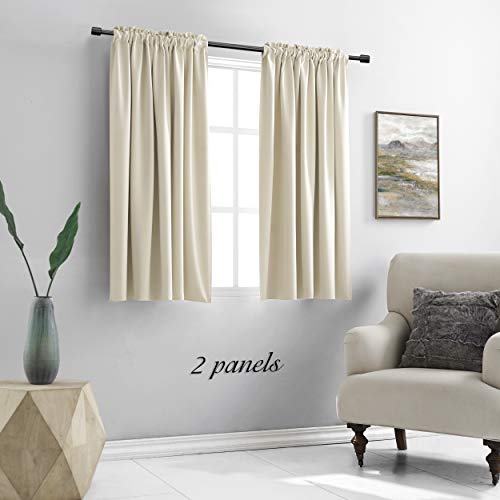 Image of DONREN Cream Beige Blackout Curtain Panels for Bedroom - Thermal Insulated Room Darkening Rod Pocket Drapes for Living Room (W 42 x L 45 Inch,2 Panels)