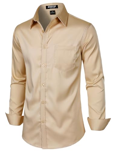 Men's Stretch Slim Fit Dress Shirts Formal Wedding Prom Business Long Sleeve Button Down Shirt with Pocket3