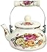 Théière en acier émaillé sur une théière en acier fleuri, grande théière en porcelaine émaillée teck, bouilloire pour eau chaude colorée pour le four, petit design rétro classique (taille : 1,5 l)