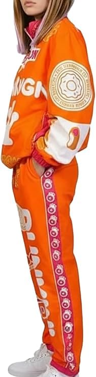 Survêtement 2 pièces femme ensemble sweat à capuche orange et pantalon imprimé Ben Affleck