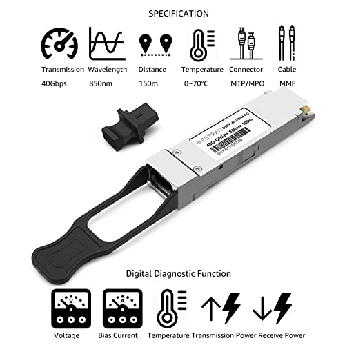 Image of 40GBASE-SR4 QSFP+ Optical Transceiver Module Compatible with Fortinet FG-TRAN-QSFP+SR 850nm 100m DDM MPO-12 /UPC MMF