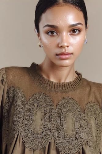 VAOYIU Women Lace Poplin Ruffle Mesh Blouse Long Sleeve Crew Neck Swing Babydoll Tops Elegant Shirt with Embroidery4