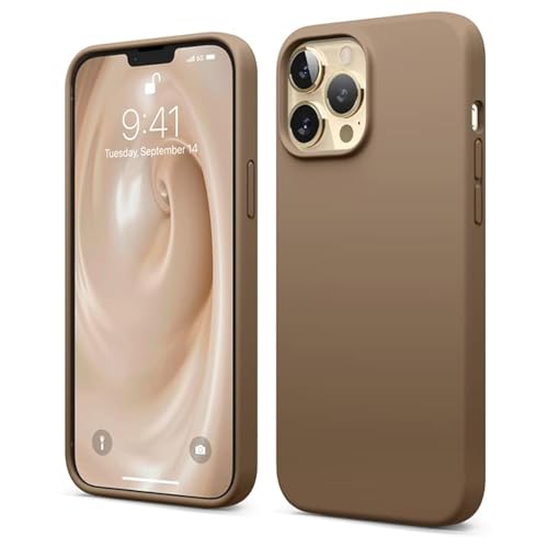 elago Coque en Silicone Liquide Compatible avec iPhone 13 Pro Max (6,7"), Silicone - Protection complète pour téléphone Portable : Structure à 3 Couches, résistante aux Rayures, Marron