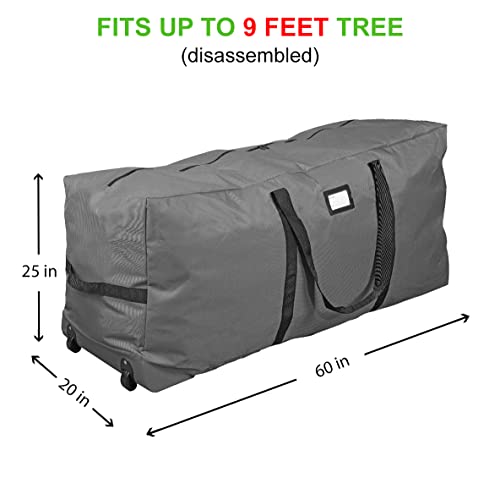 Propik Christmas Rolling Tree Storage Bag, Fits Up To 9 Ft. Tall Disassembled Holiday Tree, 25" X 20" X 60", Extra Large Heavy Duty Storage Container With Wheels, Front And Side Handles (Gray) #TOP4