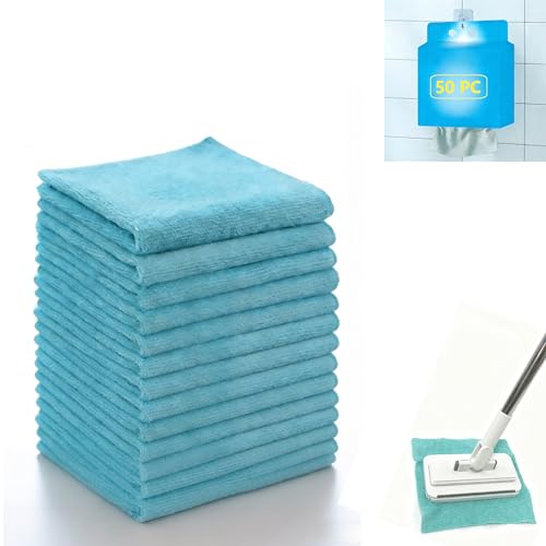 Image of 50 Count Replacement Cloths Snap Grip Mini Mop, High Absorbency Lint-Free, Wet and Dry Cleaning Pads for Cabinets, Walls, Windows & Floors, Washable Reusable Economical Pack, 8 inchx8 inch