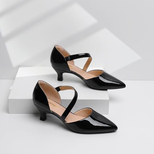 Image of RIBONGZ Kitten Heels for Women Closed Toe Comfortable Low Heels Pointed Toe Sexy Slip on Pumps Bridal Party Dressy Shoes