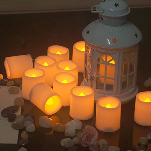 Image of Battery Operated Flameless LED Votive Candles with Auto Timer 12 Pack Ivory
