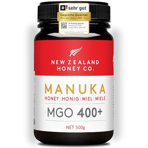 Manuka Honig MGO 400+ 500g Premium Manuka Honig aus Neuseeland Garantiert 400 mg/kg Methylglyoxal (MGO) Laborgeprüft & Zertifiziert - New Zealand Honey Co.