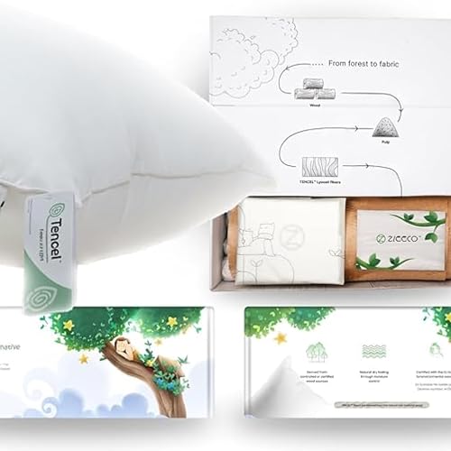 Image of Organic Cooling Tencel Lyocell Toddler Pillow & Pillowcase Set (13x18) for Hot Sleepers, Non-Toxic, Hypoallergenic, Skin Friendly, Eucalyptus Fiber, Moisture-Wicking Down Alternative Pillow