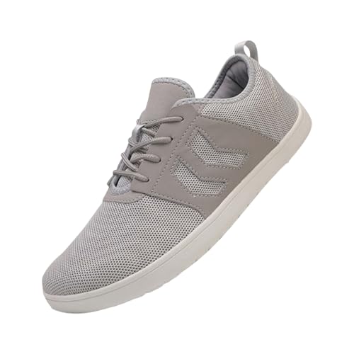 FNKDOR Barfußschuhe Sneaker Herren Gewebt Atmungsaktiv Leicht Schnürung Turnschuhe Laufschuhe Trendy Freizeit Sportschuhe (Grey, 45)