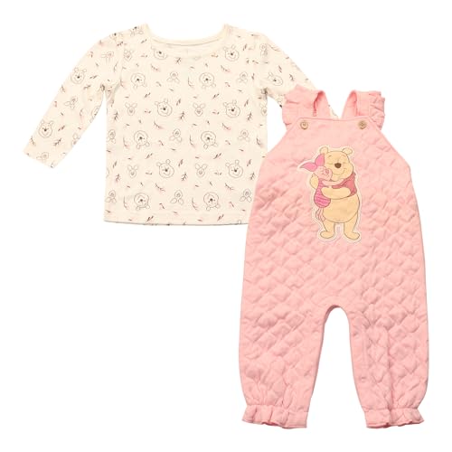 Magic Threadz Disney Clothes Baby Girls Overall Set – Long Sleeve Top & Romper with Minnie and Winnie the Pooh (0–24M)