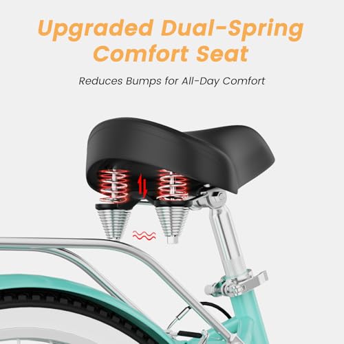 Image of MOONCOOL Beach Cruiser Bike for Women and Men, 24 /26 Inch 7-Speed Adult Bicycle, Comfortable Step-Through Frame with Rear Rack, Classic City Cruiser