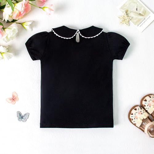 12M-6Y Toddler Baby Girls Ruffle Collar Blouse Kids Girl Solid Color T-Shirts Casual Tee Tops3