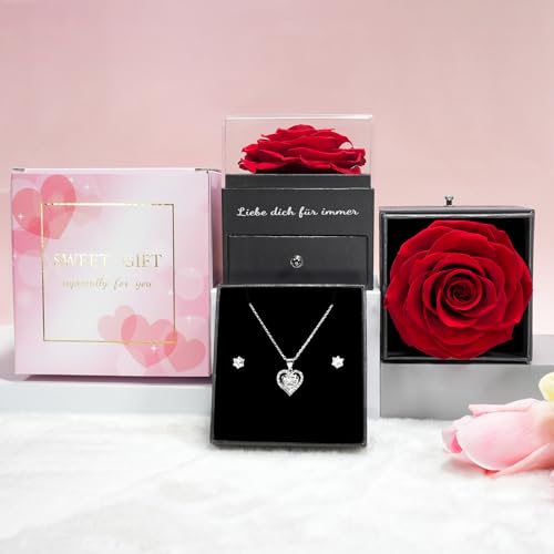 Ewige Rose Sunia mit Halskette und Ohrringen aus 925 Sterlingsilber