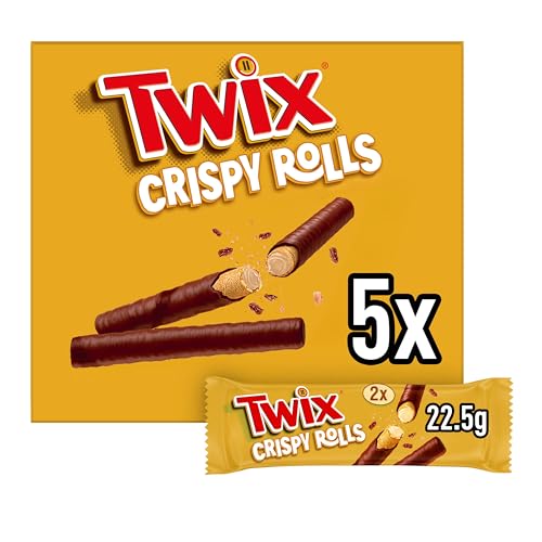 Twix Crispy Rolls Bulk Box Case of 24 Individual Chocolate Bars (22.5g) Smooth Milk Chocolate Caramel & Wafer Snack Ideal for Snacking On-the-Go Chocolate Coffee Breaks Office snack or Picnics
